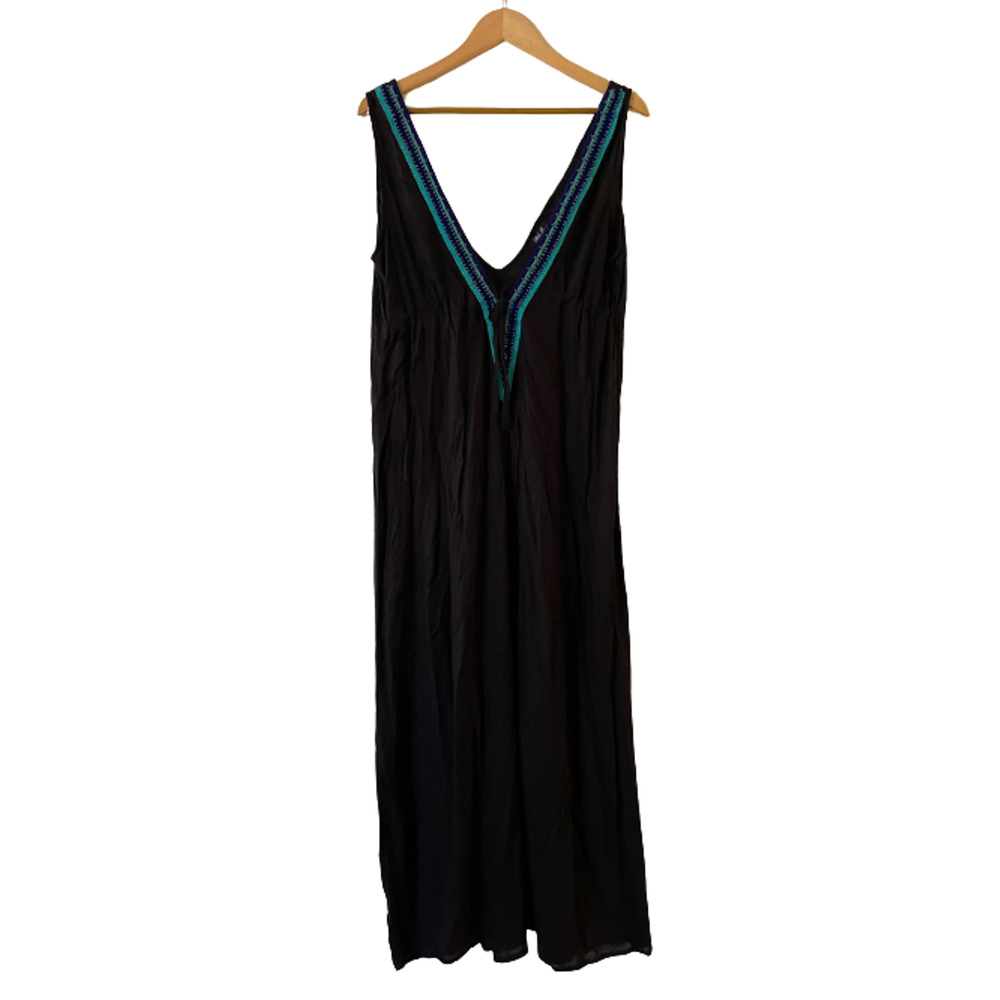 Boho Me Size S Beaded Embroidered Maxi Dress Cover Up Plunging V Neck Sleeveless